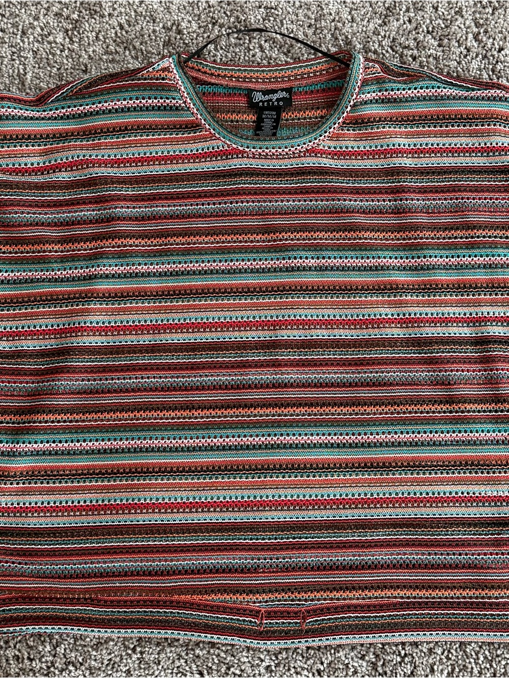Wrangler Retro Multi-Stripe Crewneck Sweater in Red, Green & Brown